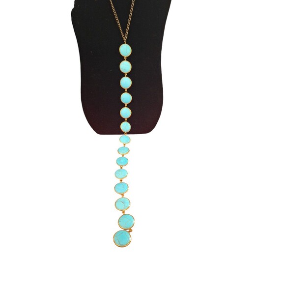 Designer Lena Bernard 24" Gemline Lariat Turquoise Necklace - Picture 4 of 9